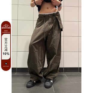 男女宽松休闲阔腿百搭长裤 F383 裤 复古抽绳设计感多口袋工装 美式