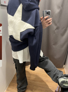 F383 2023AW国潮原创五角星星贴布绣连帽卫衣男女休闲百搭帽衫ins