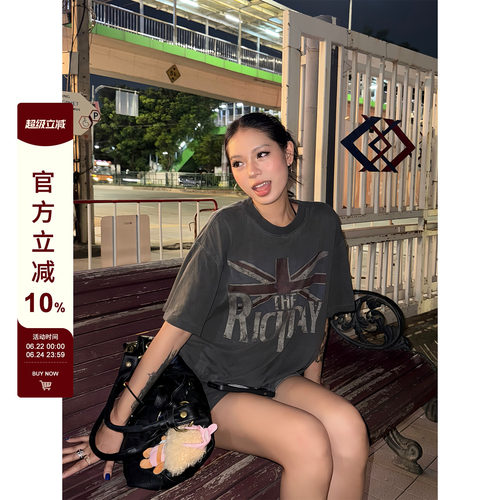 F383旗帜字母印花短袖T恤