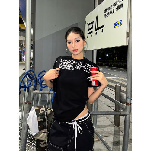 【F383】字母印花正肩短袖