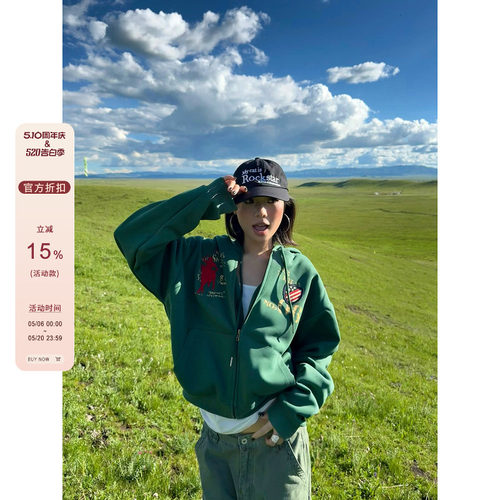 F383美式复古字母刺绣连帽卫衣