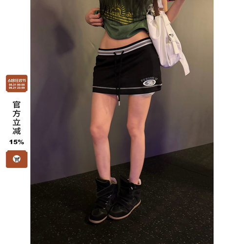 F383抽绳字母印花半身短裙