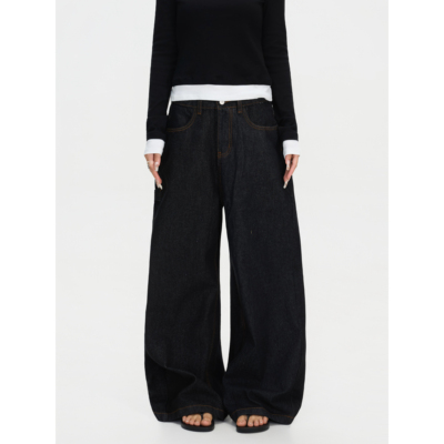 F383休闲阔腿刺绣牛仔裤