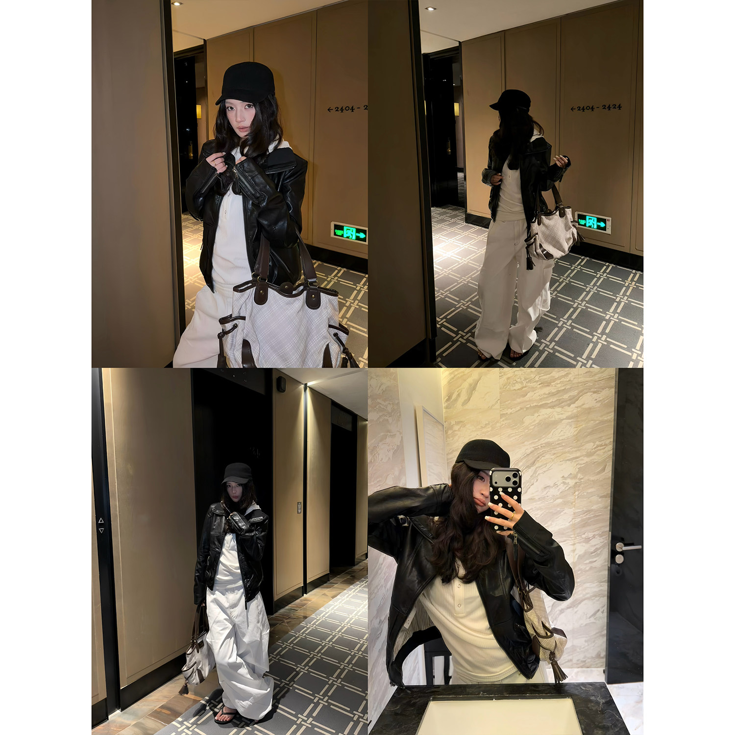 F383 美式复古酷飒风机车皮衣外套男女高级感翻领修身显瘦夹克ins