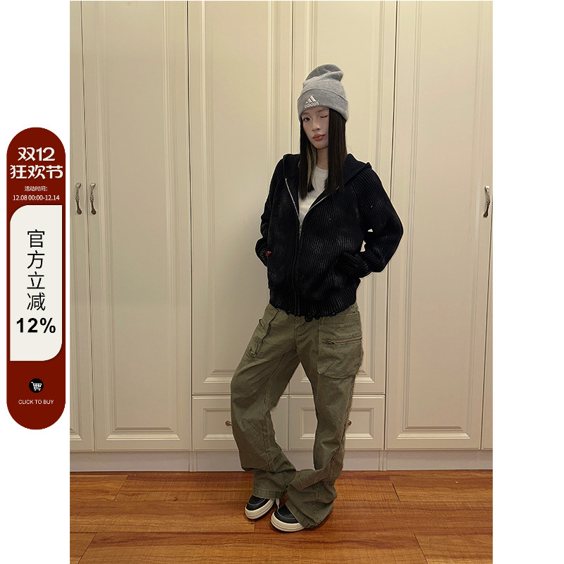 【F383】开衫连帽毛衣