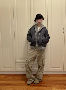 F383 2025美式街头银灰解构bomber尼龙夹克ma1秋冬夹棉短外套男女