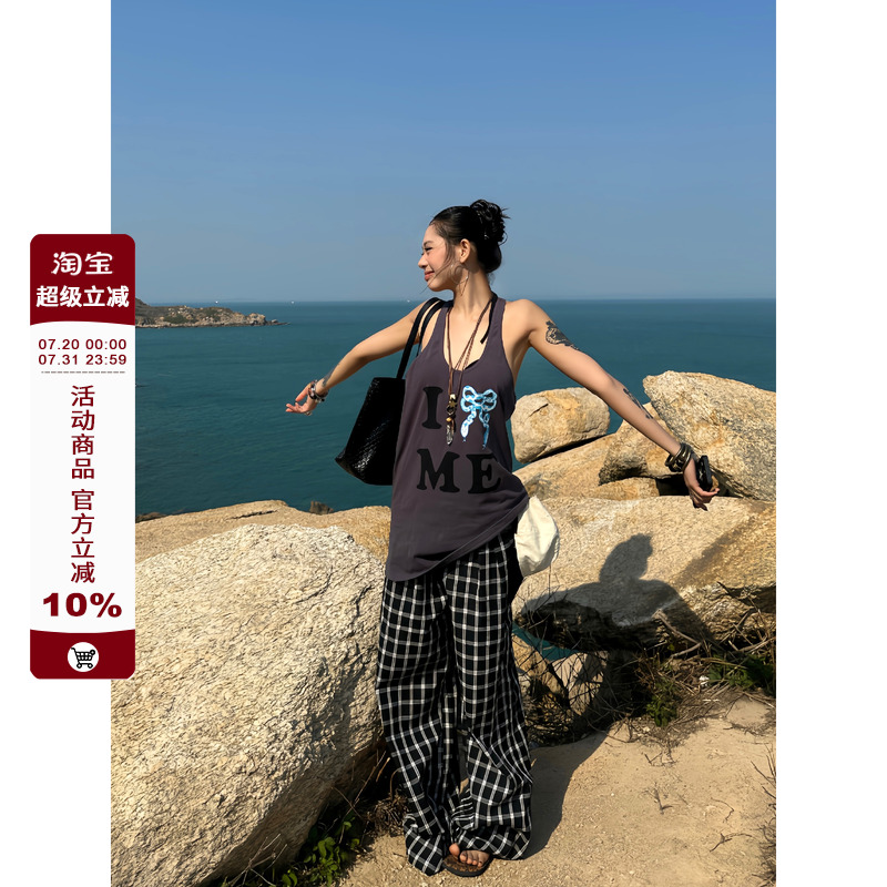F383 2025美式复古百搭背心夏季新款蛇年字母印花设计休闲显瘦女