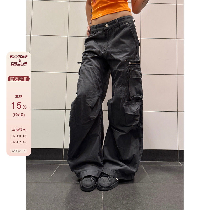 F383 美式复古街头多口袋设计工装裤男女宽松休闲男女百搭直筒裤
