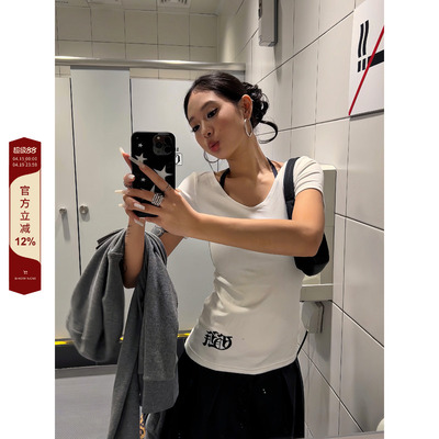 【F383】修身显瘦v领短袖