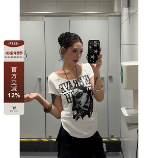 F383 美式复古辣妹人像字母印花短袖T恤修身设计感显瘦上衣女夏季
