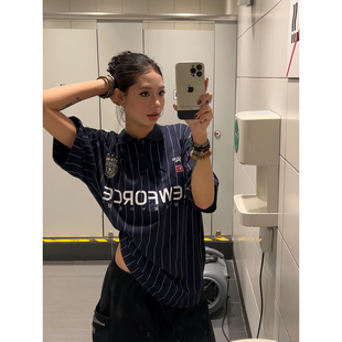 做旧印花痞帅翻领短袖 复古条纹运动球衣POLO衫 男女 2025美式 F383