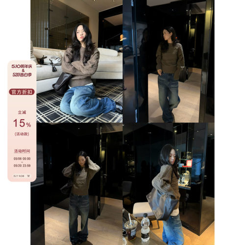 F383可拆卸高领绞花蝙蝠袖毛衣