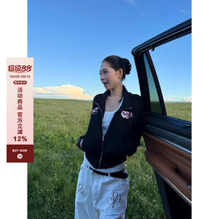 女秋季 F383 美式 復(fù)古美拉德愛心刺繡立領(lǐng)針織衫 顯瘦外套 休閑修身