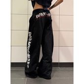 男女慵懒百搭拖地裤 复古字母印花设计垂感抽绳休闲裤 ins 美式 F383