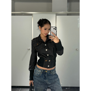 F383 美式复古小众单排扣收腰翻领外套女设计感气质修身显瘦上衣