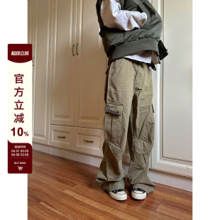裤 多口袋男女ins 2024美拉德复古做旧灯芯绒拼接宽松直筒工装 F383