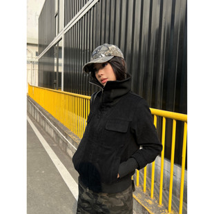 辣妹百搭休闲短款 F383 修身 复古翻领双拉链开衫 外套女ins 2026美式