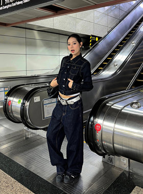 F383 2026美式复古原牛百搭宽松阔腿A字cleanfit牛仔长裤男女ins