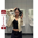 新款 F383 夹克秋季 美式 翻领外套女宽松百搭上衣辣妹 复古帆布短款