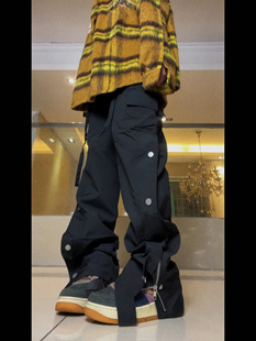 男女直筒休闲裤 街头侧边排扣拉链长裤 ins 2022AW国潮原创美式 F383