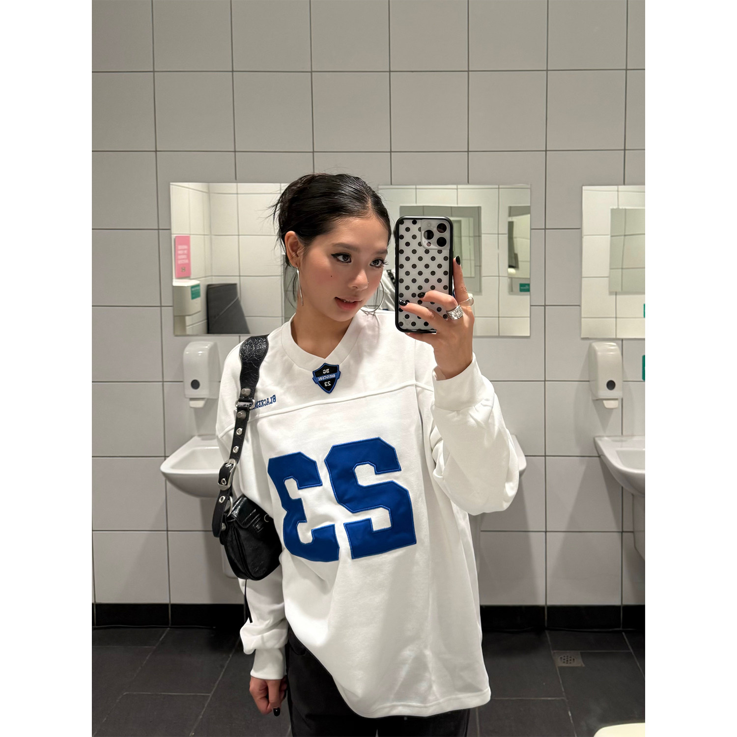 F383 美式复古重磅数字印花运动风长袖T恤男女宽松休闲百搭上衣潮