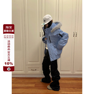 F383 戶外保暖棉服外套 復(fù)古潮牌毛領(lǐng)連帽派克服男女冬季 2024美式