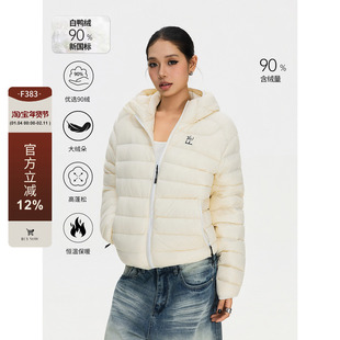 F383 美式复古90白鸭绒轻量连帽排骨羽绒服冬季保暖百搭休闲外套