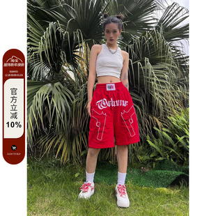 情侣款 刺绣印花休闲运动短裤 嘻哈ins 2022AW国潮原创街头美式 F383