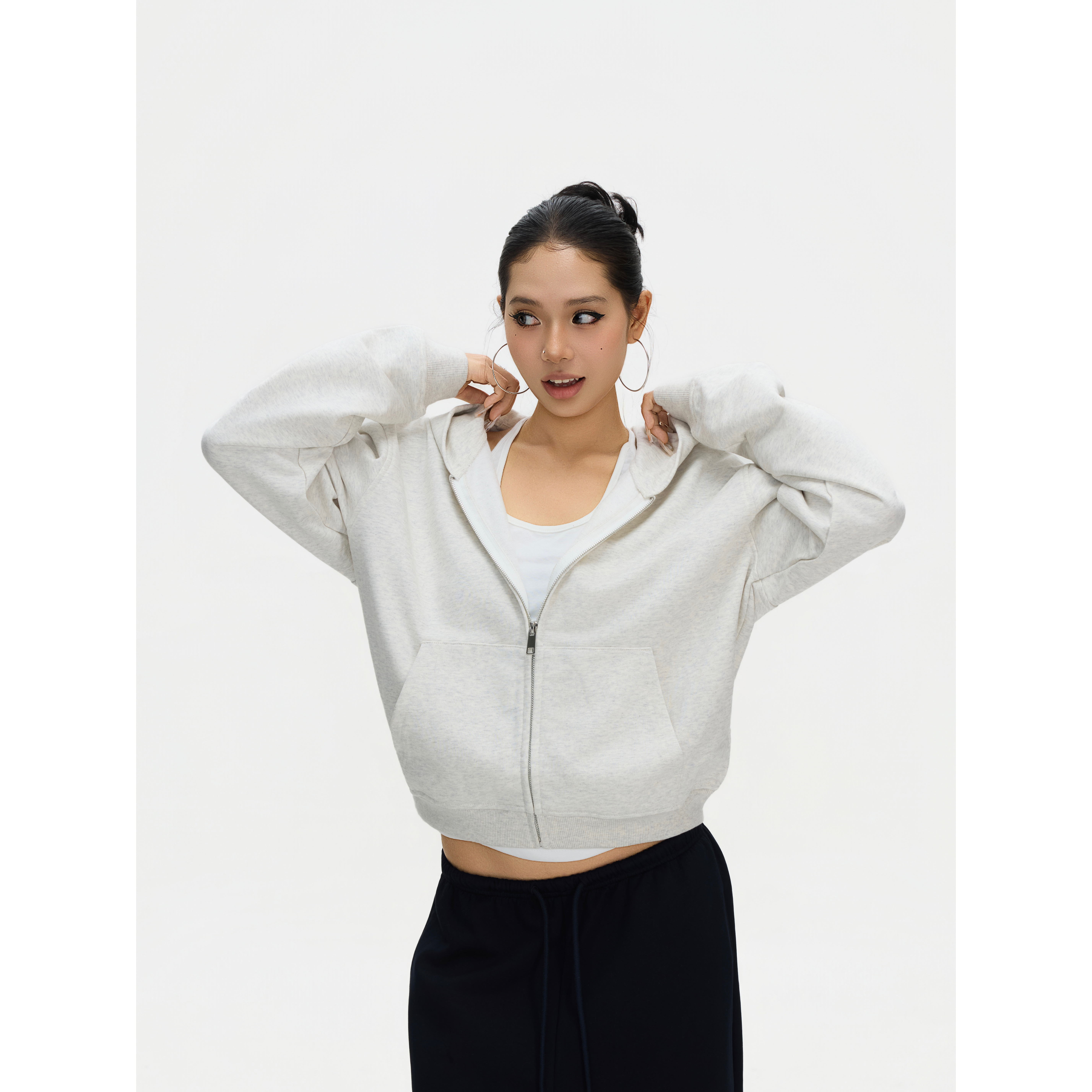 美式复古cleanfit连帽卫衣纯色女