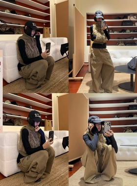 F383 美式复古辣妹立领羊羔毛无袖马甲女慵懒百搭叠穿保暖外套ins