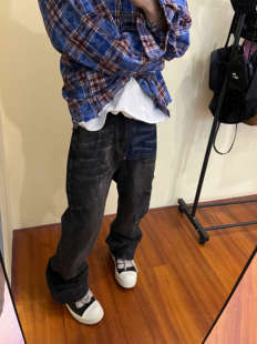 显瘦牛仔裤 高街拼接设计感水洗工装 男女 2023AW国潮原创美式 F383