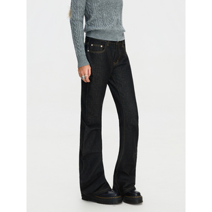 显瘦褶皱质感微喇堆积感百搭牛仔长裤 复古视觉系修身 女 美式 F383