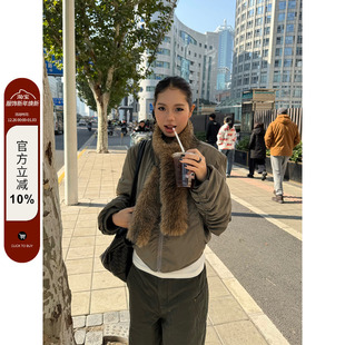 棉衣外套 复古座山雕大毛领拼接飞行夹克棉服女加厚短款 F383 美式