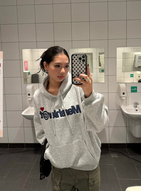 F383 美式复古桌球波点数字刺绣连帽卫衣情侣宽松休闲百搭上衣ins