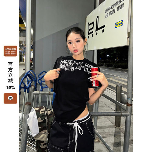 【F383】字母印花正肩短袖