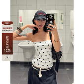 F383 显瘦百搭波点印花抹胸上衣女ins 修身 2025美式 复古辣妹夏季