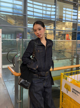 F383 美式复古解构短款牛仔外套女设计感收腰显瘦百搭工装夹克ins