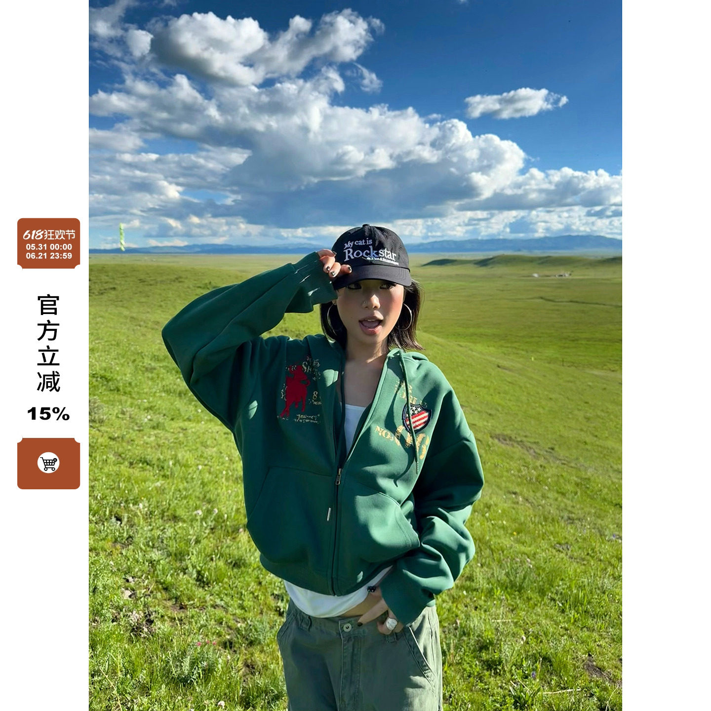 F383 美式复古设计感字母刺绣印花连帽卫衣男女重磅宽松百搭帽衫