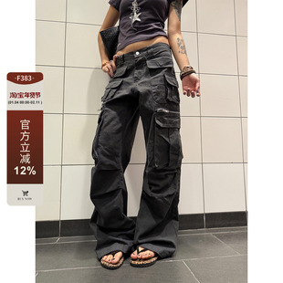 F383 2025美式复古多口袋设计工装裤宽松休闲直筒拖地长裤男女ins