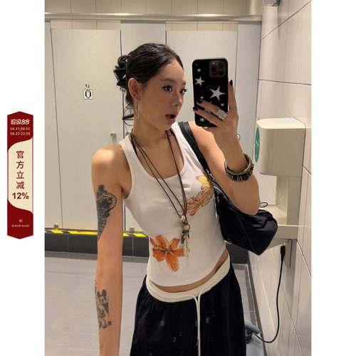 【F383】花卉印花工字背心