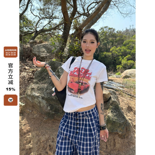 【F383】跑车印花设计正肩短袖