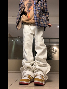 男女 潮流微喇叭休闲嘻哈长裤 F383 2022AW国潮原创排扣白色牛仔裤