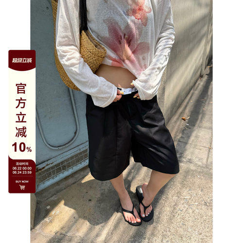【F383】垂感褶皱五分西裤
