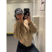 宽松显瘦休闲百搭慵懒风上衣 复古简约圆领针织开衫 F383 2026美式