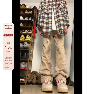 F383长裤男女同款纽扣牛仔裤