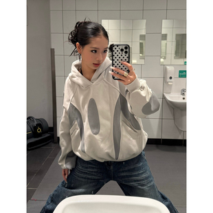 F383 美式复古拼接连帽衫外套男女秋冬休闲设计感重磅宽松卫衣ins