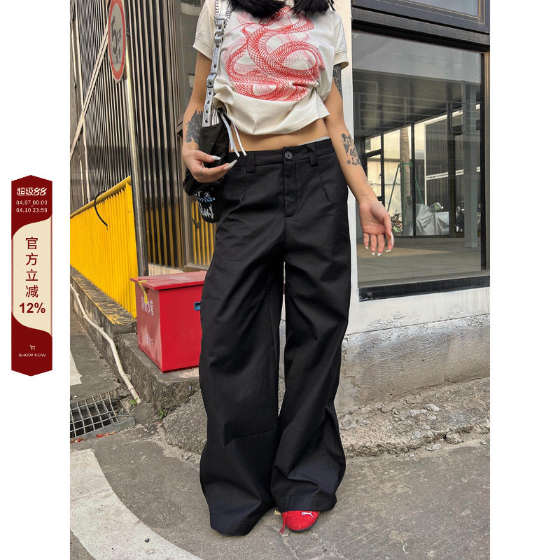 F383 2025美式复古简约百搭基础cleanfit显瘦休闲微喇西裤男女ins