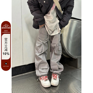 男女潮牌机能直筒抽绳束脚裤 裤 2022AW国潮原创宽松坠感工装 F383