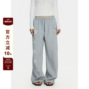 F383 美式复古印花休闲裤男女垂感百搭运动直筒阔腿松弛感卫裤ins