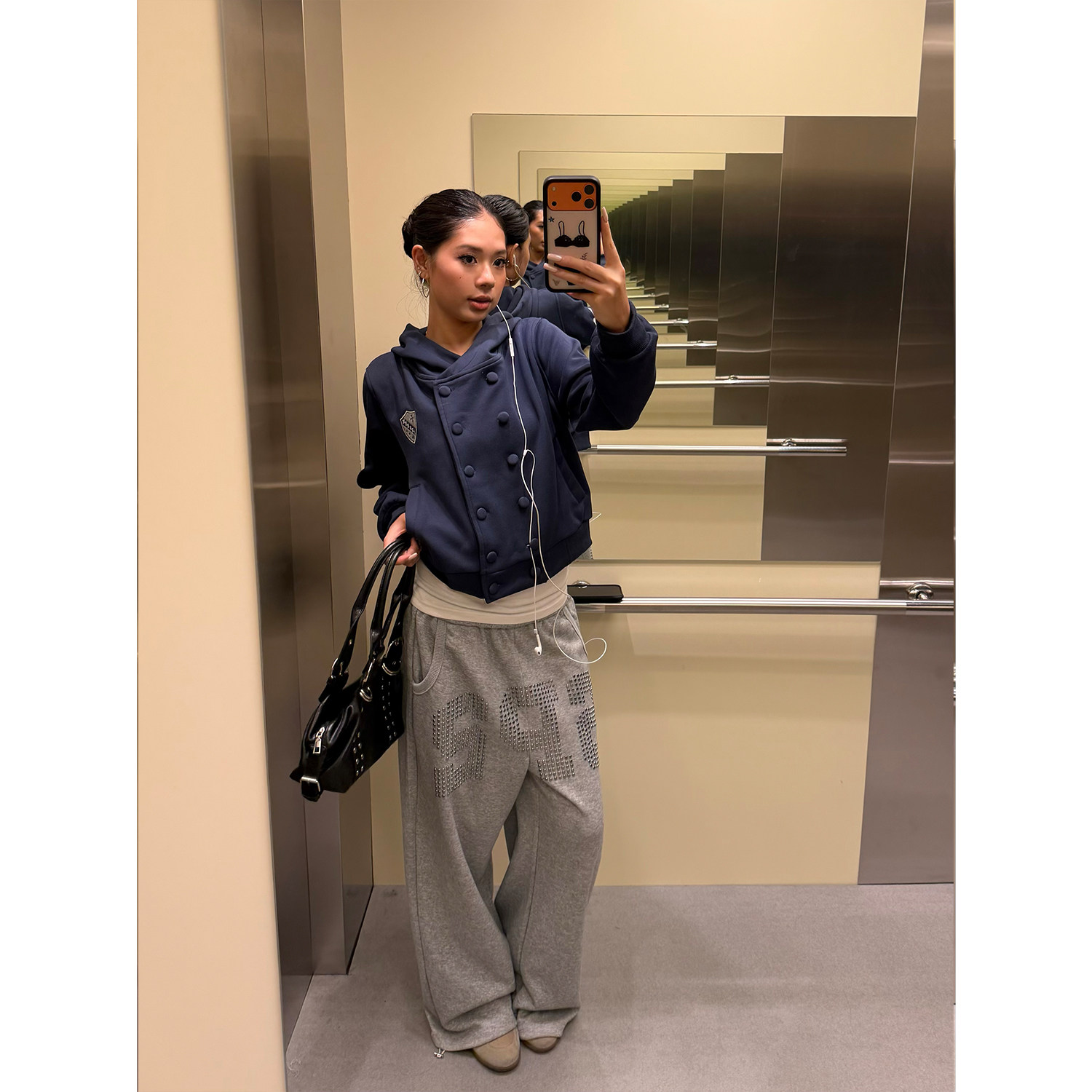 FFR 美式复古双排扣徽章刺绣连帽开衫卫衣男女秋冬宽松休闲外套潮